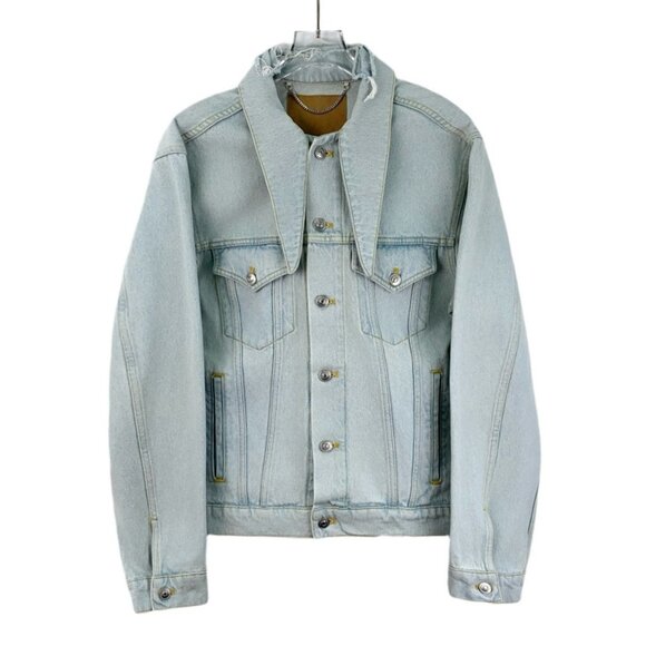 Balenciaga Light Blue Cotton Single-Breasted Denim Jacket Size 38 S With Lapel & - Picture 1 of 7